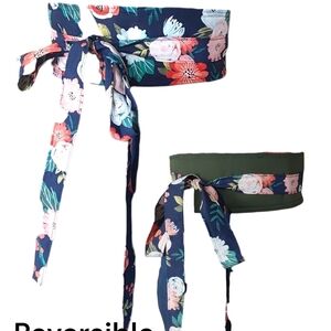 Blue and Green Reversible Floral Belt